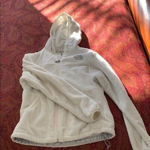 NORTH FACE white hooded fleece jacket